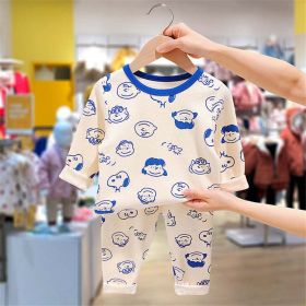 Baby Cartoon Pattern Long Sleeves Shirt Combo Pants Soft Cotton Sets Pajamas (Color: Blue, Size/Age: 100 (2-3Y))