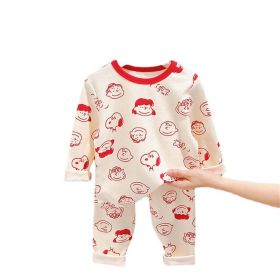 Baby Cartoon Pattern Long Sleeves Shirt Combo Pants Soft Cotton Sets Pajamas (Color: Red, Size/Age: 110 (3-5Y))