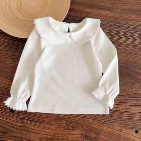 Baby Girl Solid White Doll Neck Cotton Shirt In Autumn (Color: White, Size/Age: 100 (2-3Y))