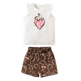Baby Girl Cute Print Pattern Sleeveless Crewneck T-Shirt Summer Sets (Color: White, Size/Age: 120 (5-7Y))