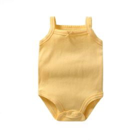 Baby Girl Solid Color Bow Tie Patched Design Sling Onesies (Color: yellow, Size/Age: 80 (9-12M))