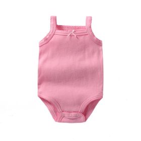 Baby Girl Solid Color Bow Tie Patched Design Sling Onesies (Color: pink, Size/Age: 90 (12-24M))