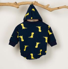 Baby Boy 1pcs Cartoon Dinosaur Pattern Long Sleeves O-Neck Bodysuit & Hats (Color: Beige, Size/Age: 90 (12-24M))