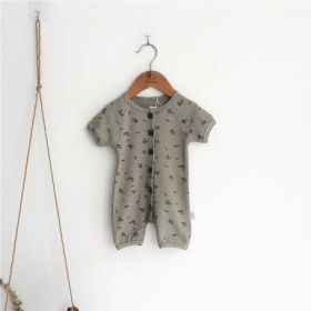 Baby 1pcs Allover Floral Graphic & Solid Single Breasted One PieceJumpsuit (Color: Khaki, Size/Age: 66 (3-6M))