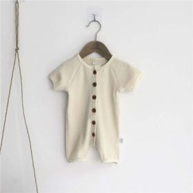 Baby 1pcs Allover Floral Graphic & Solid Single Breasted One PieceJumpsuit (Color: White, Size/Age: 66 (3-6M))