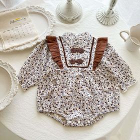 Baby Girl Floral Pattern Chinese Style Snap Buckle Design Bodysuit (Color: brown, Size/Age: 73 (6-9M))