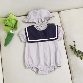 Baby 1pcs Puff Sleeves Contrast Tape Lapel College Style Onesies (Color: Grey, Size/Age: 66 (3-6M))