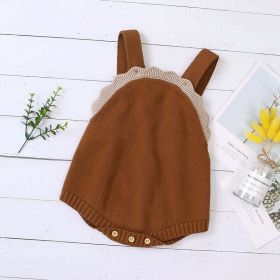 Baby Boy And Girl 1pcs Lace Design Solid Color Sleeveless Onesies (Color: brown, Size/Age: 73 (6-9M))