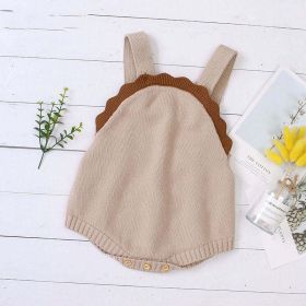 Baby Boy And Girl 1pcs Lace Design Solid Color Sleeveless Onesies (Color: Khaki, Size/Age: 80 (9-12M))