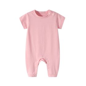 Baby Solid Color Thin Style Short Sleeve Rompers Sleepwear (Color: pink, Size/Age: 90 (12-24M))