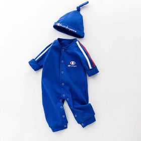 Baby 1pcs Solid Color Contrast Tape Design Pure Cotton Romper Jumpsuit (Color: navy blue, Size/Age: 66 (3-6M))