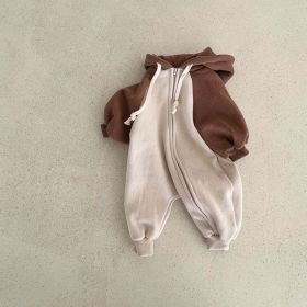 Baby Color Matching Design Zipper Front Romper (Color: brown, Size/Age: 73 (6-9M))
