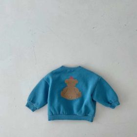 Baby Cartoon Bear Graphic Long Sleeves Cotton Casual Hoodies (Color: Blue, Size/Age: 80 (9-12M))