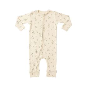 Baby Dinosaur & Floral Print Pattern Zipper Front Design Jumpsuit (Color: White, Size/Age: 80 (9-12M))