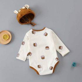 Baby 1pcs Cartoon Bear & Calf Graphic Long Sleeved Soft Bodysuit With Hat (Color: brown, Size/Age: 80 (9-12M))
