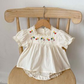 Baby Girl Floral Embroidered Pattern Tops With Shorts Sets (Color: Apricot, Size/Age: 66 (3-6M))