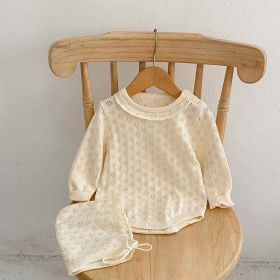 Baby Solid Color Thin Style Knit Onesies With Hats Sets (Color: White, Size/Age: 90 (12-24M))