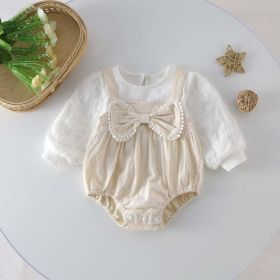 Baby Bow Patched Design Long Sleeve Onesies (Color: White, Size/Age: 73 (6-9M))