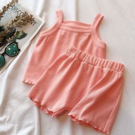 Baby Girl Solid Color Sleeveless Vest With Shorts Sets (Color: pink, Size/Age: 66 (3-6M))