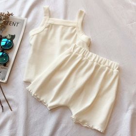 Baby Girl Solid Color Sleeveless Vest With Shorts Sets (Color: White, Size/Age: 90 (12-24M))
