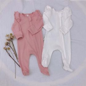 Baby Girl Solid Color Elastic Cotton Romper Jumpsuit (Color: pink, Size/Age: 73 (6-9M))