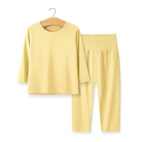 Baby 2pcs Solid Color Long sleeve Shirt And Pants Underwear Sets Pajamas (Color: yellow, Size/Age: 90 (12-24M))