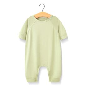 Baby Solid Color Medium Sleeve Summer Crotch Jumpsuit Pajamas (Color: green, Size/Age: 80 (9-12M))
