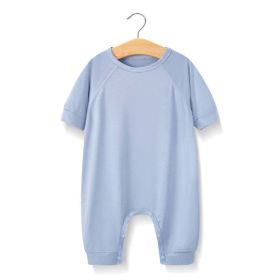 Baby Solid Color Medium Sleeve Summer Crotch Jumpsuit Pajamas (Color: Blue, Size/Age: 73 (6-9M))