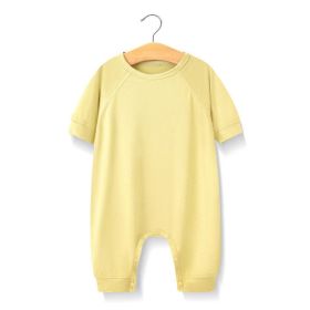 Baby Solid Color Medium Sleeve Summer Crotch Jumpsuit Pajamas (Color: yellow, Size/Age: 80 (9-12M))