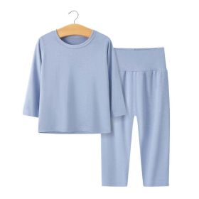 Baby 2pcs Solid Color Long sleeve Shirt And Pants Underwear Sets Pajamas (Color: Blue, Size/Age: 100 (2-3Y))