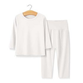 Baby 2pcs Solid Color Long sleeve Shirt And Pants Underwear Sets Pajamas (Color: White, Size/Age: 110 (3-5Y))