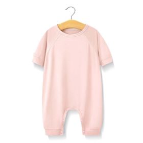 Baby Solid Color Medium Sleeve Summer Crotch Jumpsuit Pajamas (Color: pink, Size/Age: 66 (3-6M))