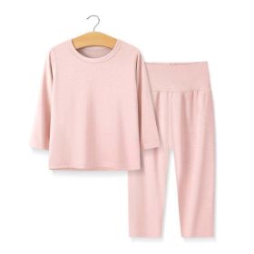 Baby 2pcs Solid Color Long sleeve Shirt And Pants Underwear Sets Pajamas (Color: pink, Size/Age: 90 (12-24M))