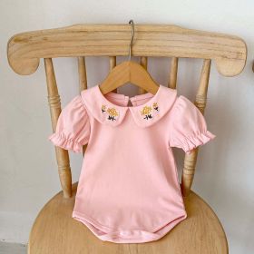 Baby Girl Embroidered Design Lapel Simple Style Onesies (Color: pink, Size/Age: 90 (12-24M))