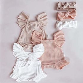 Baby Girl Solid Color Sleeveless Square Neck Onesies (Color: White, Size/Age: 73 (6-9M))