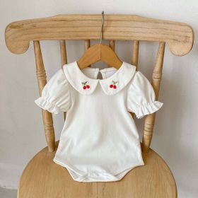 Baby Girl Embroidered Design Lapel Simple Style Onesies (Color: White, Size/Age: 73 (6-9M))