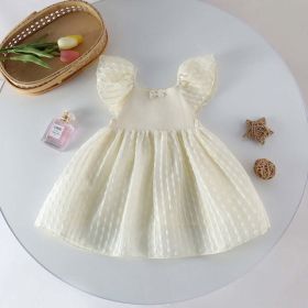Baby Girl Solid Color Thin Style Princess Dress Onesies (Color: Beige, Size/Age: 90 (12-24M))