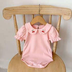 Baby Girl Embroidered Design Lapel Simple Style Onesies (Color: Light Pink, Size/Age: 100 (2-3Y))