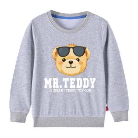 Baby Boy Cartonn Bear Pattern O-Neck Casual Hoodies (Color: Grey, Size/Age: 110 (3-5Y))