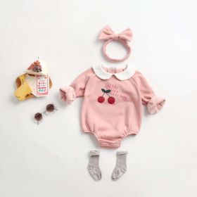 Baby Girl 1pcs Cherry & Slogan Pattern Doll Neck Longsleeve Onesies (Color: pink, Size/Age: 66 (3-6M))
