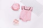 Baby 1pcs Contrast Tape Patched Frill Trim Sleeveless Onesies & Hat