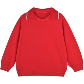 Baby Solid Color O-Neck Loose Dropped Shoulder Hoodie (Color: Red, Size/Age: 120 (5-7Y))