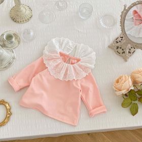 Baby Girl Solid Color Mesh Doll Neck Long Sleeve Top (Color: pink, Size/Age: 100 (2-3Y))
