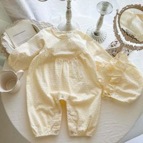 Baby Girl Floral Pattern Or Solid Color Long Sleeve Jumpsuit (Color: Apricot, Size/Age: 90 (12-24M))