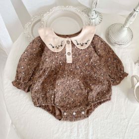 Baby Girl Floral Pattern Doll Neck Vintage Style Bodysuit (Color: brown, Size/Age: 73 (6-9M))