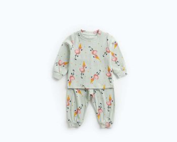 Baby 2pcs Cartoon Graphic Soft Cotton Shirt Combo Pants Sets Tracksuit (Color: green, Size/Age: 66 (3-6M))