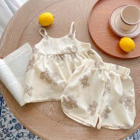 Baby Animal Print Sling Tops Combo Shorts 2-Pieces Sets (Color: Beige, Size/Age: 66 (3-6M))