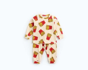 Baby 2pcs Cartoon Graphic Soft Cotton Shirt Combo Pants Sets Tracksuit (Color: Apricot, Size/Age: 73 (6-9M))