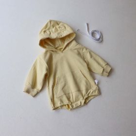 Baby 1pcs Solid Color 3D Bear Ears Patched Design Hoodie Triangle Cotton Bodysuit Onesies (Color: yellow, Size/Age: 73 (6-9M))