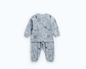 Baby 2pcs Cartoon Graphic Soft Cotton Shirt Combo Pants Sets Tracksuit (Color: Blue, Size/Age: 80 (9-12M))